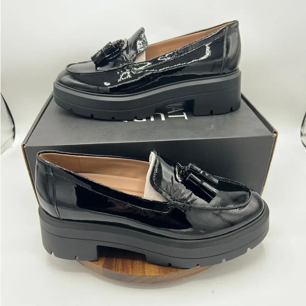 Naturalizer Nieves Black Patent Tassel Lug Sole Loafers Size 9